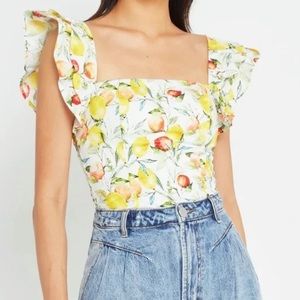 Aqua Adorable Floral Tank Top Smoked Back, Ruffled Sleeve